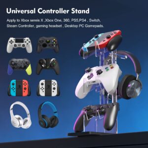 Universal Dual Controller Holder Headset Stand: Game Controller Stand 3 Tier Gamepad Headphone Stand Acrylic Holder Storage Organizer for Xbox Series PS5 PS4