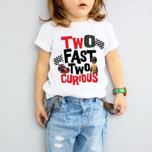 Two Fast two curious T-Shirt Second Birthday Shirt 2nd Birthday T-Shirt Race car Birthday Shirt Birthday Boy Shirt cars birthday party (3T)