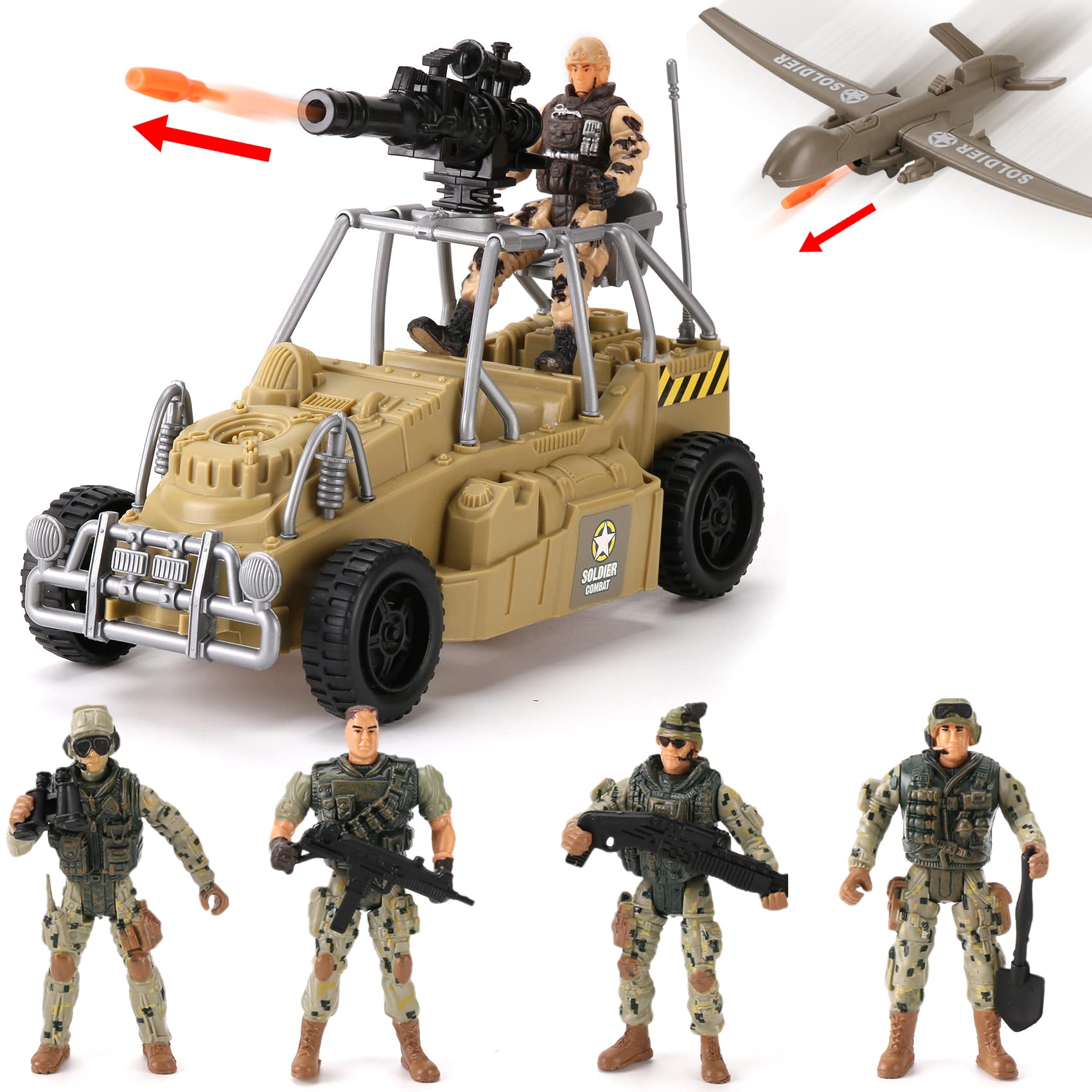 26 PCS Army Men Helicopter Carrier Toys, Military Soldier Action Figures, Combat Truck, Motorcycle, Jumbo Transport Aircraft with Lights & Sound, Weapons Accessories Playset for Kids Boys