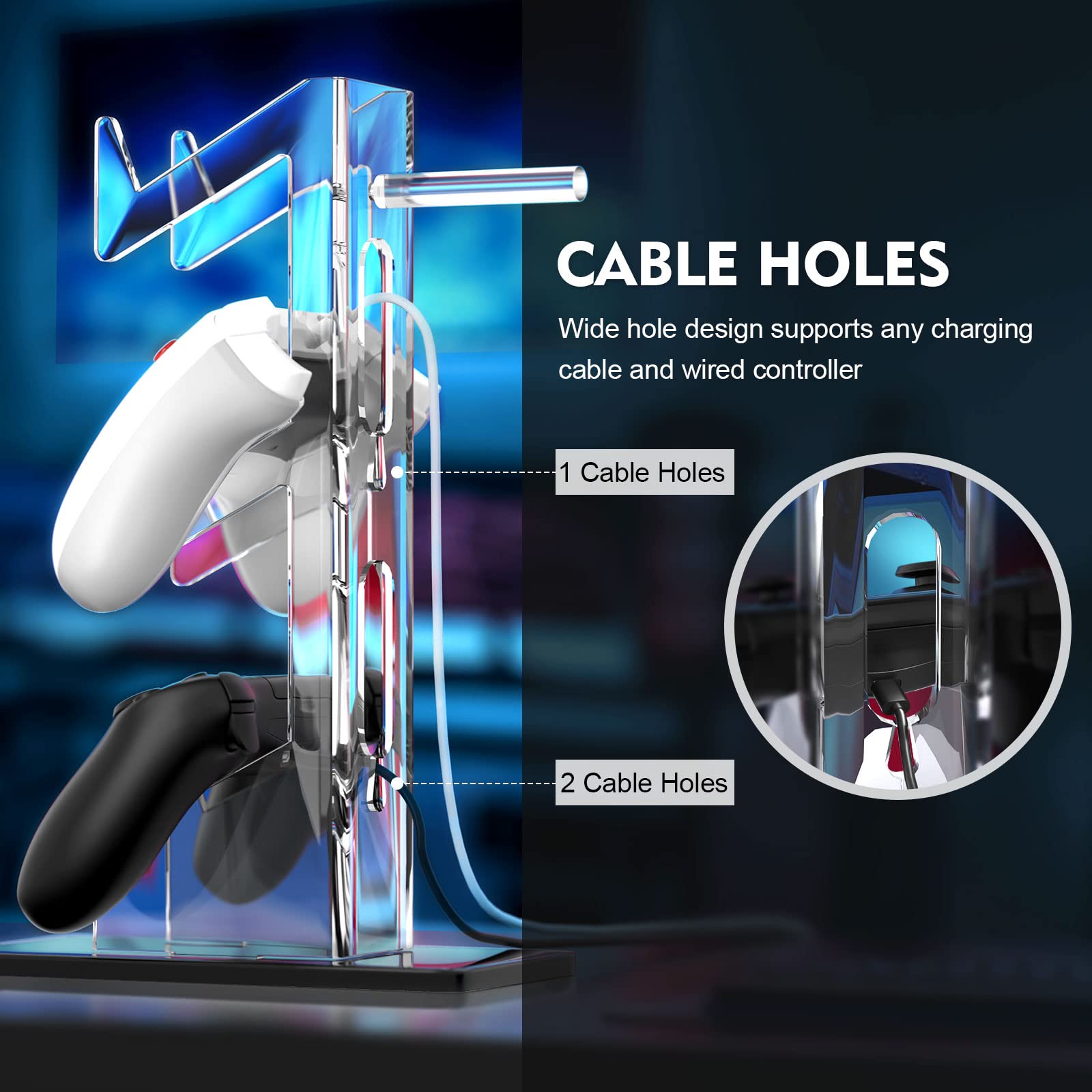 Universal Dual Controller Holder Headset Stand: Game Controller Stand 3 Tier Gamepad Headphone Stand Acrylic Holder Storage Organizer for Xbox Series PS5 PS4