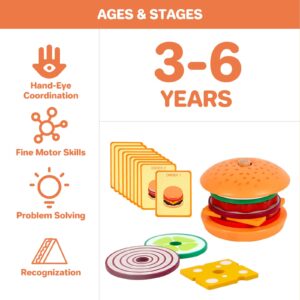 Wooden Burger Sandwich Stacking Toys, Montessori Toys for Toddlers Play Food Educational Preschool Learning Toys Christmas Birthday Gift Kids Toys for Boys Girls 3 4 5 Years Old (Set)