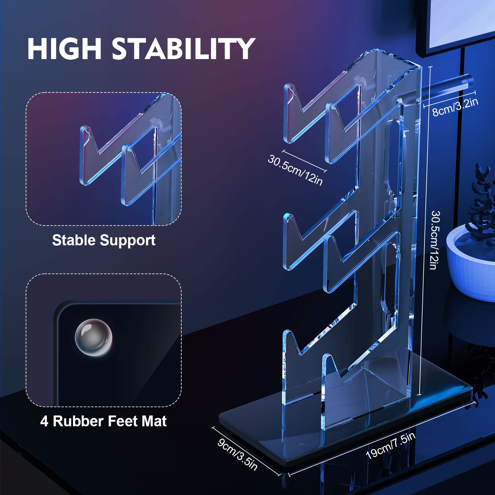 Universal Dual Controller Holder Headset Stand: Game Controller Stand 3 Tier Gamepad Headphone Stand Acrylic Holder Storage Organizer for Xbox Series PS5 PS4