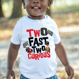 Two Fast two curious T-Shirt Second Birthday Shirt 2nd Birthday T-Shirt Race car Birthday Shirt Birthday Boy Shirt cars birthday party (3T)