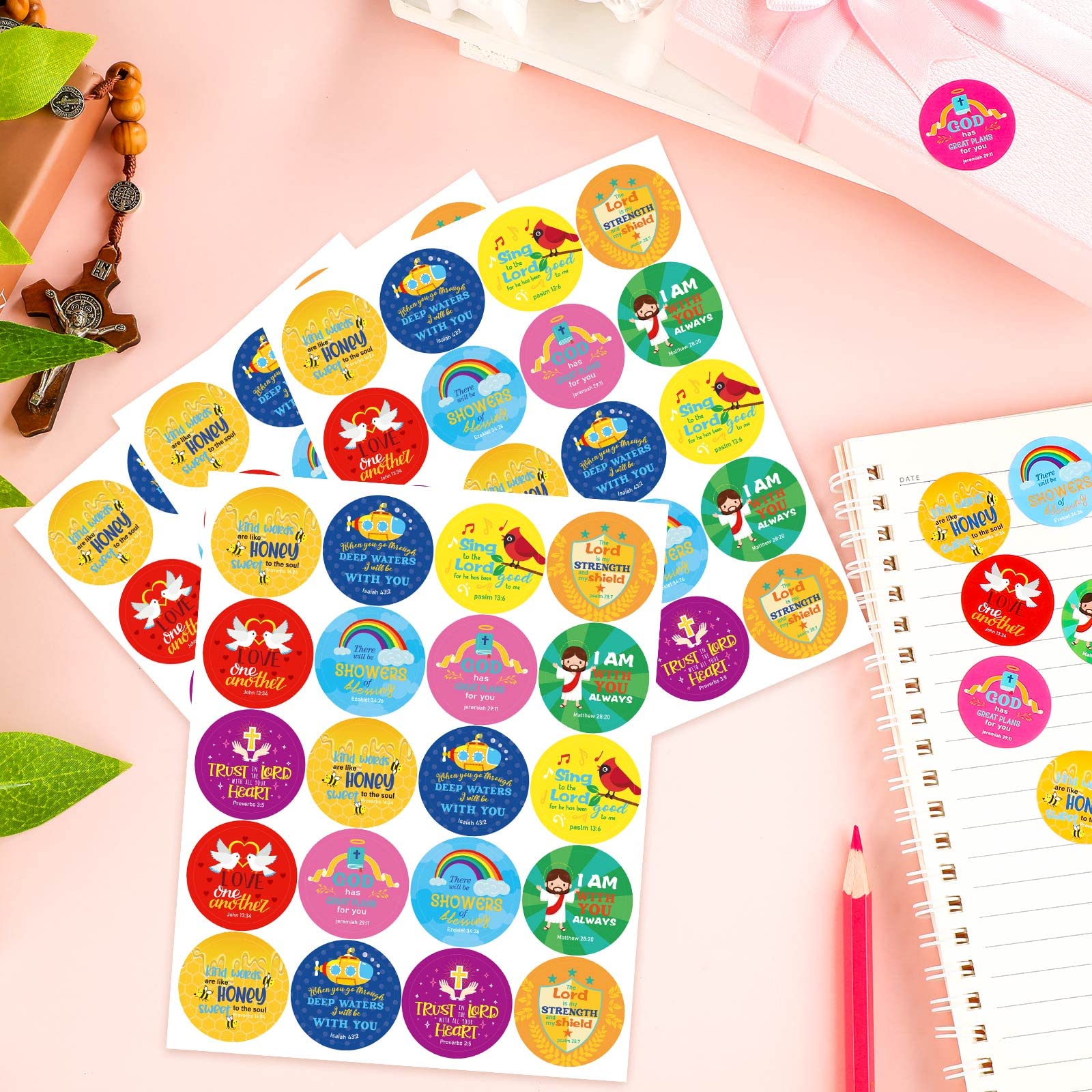 600 Pcs Christian Stickers for Kids Bible Verse Faith Jesus Stickers Religious Catholic Bible Stickers for Toddler Art Crafts for Kids Sunday School Party Supplies (Angel Style)