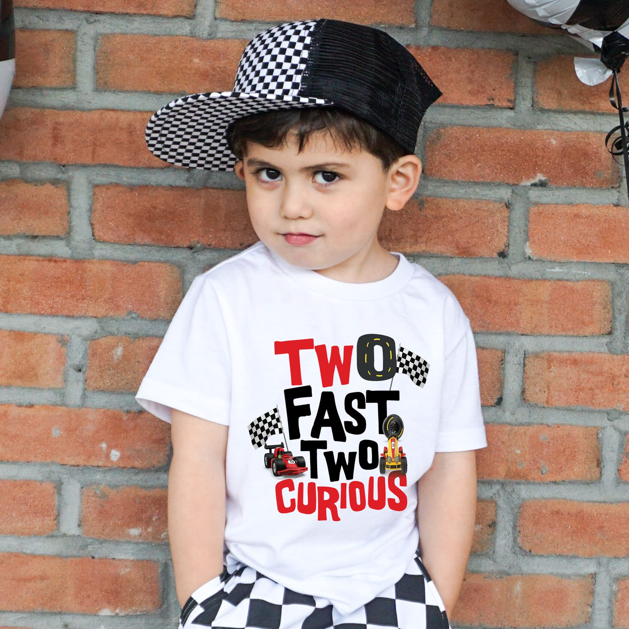 Two Fast two curious T-Shirt Second Birthday Shirt 2nd Birthday T-Shirt Race car Birthday Shirt Birthday Boy Shirt cars birthday party (3T)