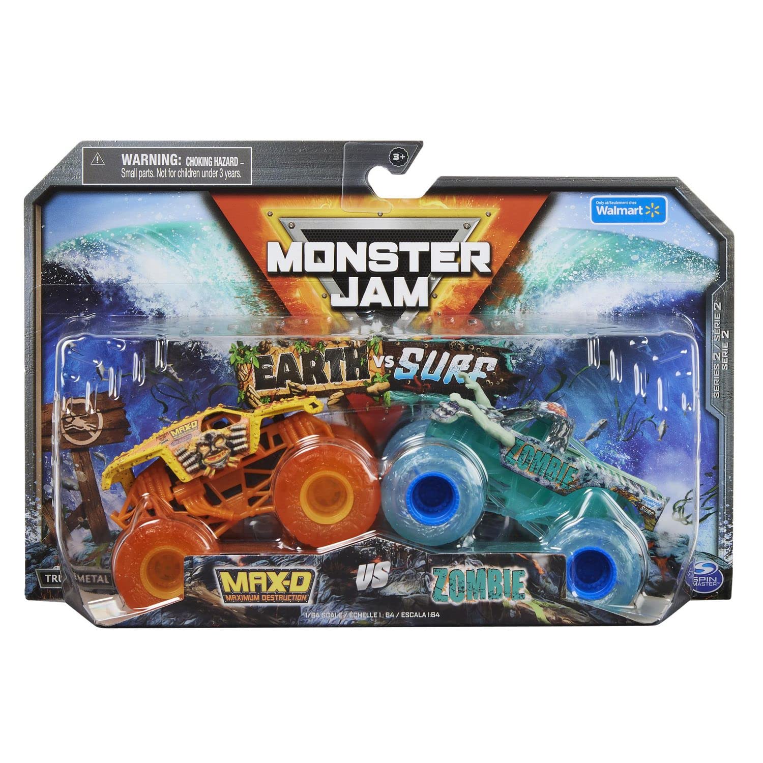 Monster Jam Earth vs Surf [Max D and Zombie] 1:64 Scale Double Pack