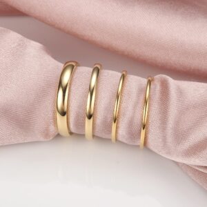 THUNARAZ 14K Gold Filled Rings Stacking Rings for Women Stackable Thin Gold Ring Plain Pinky Thumb Midi Statement Band Ring Comfort Fit 4Pcs 1mm 2mm 3mm 5mm