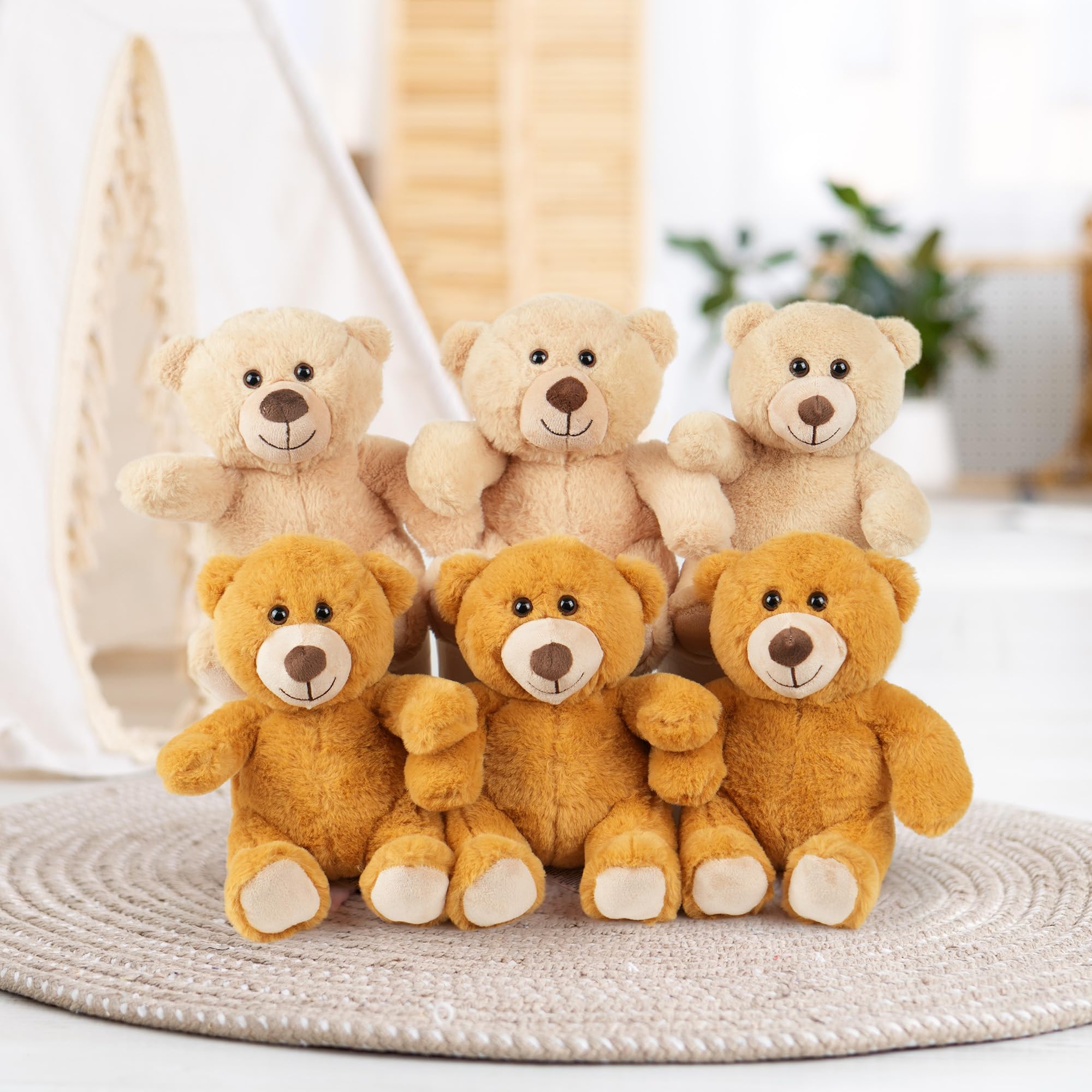 BenBen Teddy Bear Stuffed Animal, Set of 6 Teddy Bears Bulk, 8 inch Bear Plush Toy for Kids, Baby Shower Decoration for Boys, Girls, Gifts for Girlfriend, Valentine's Day