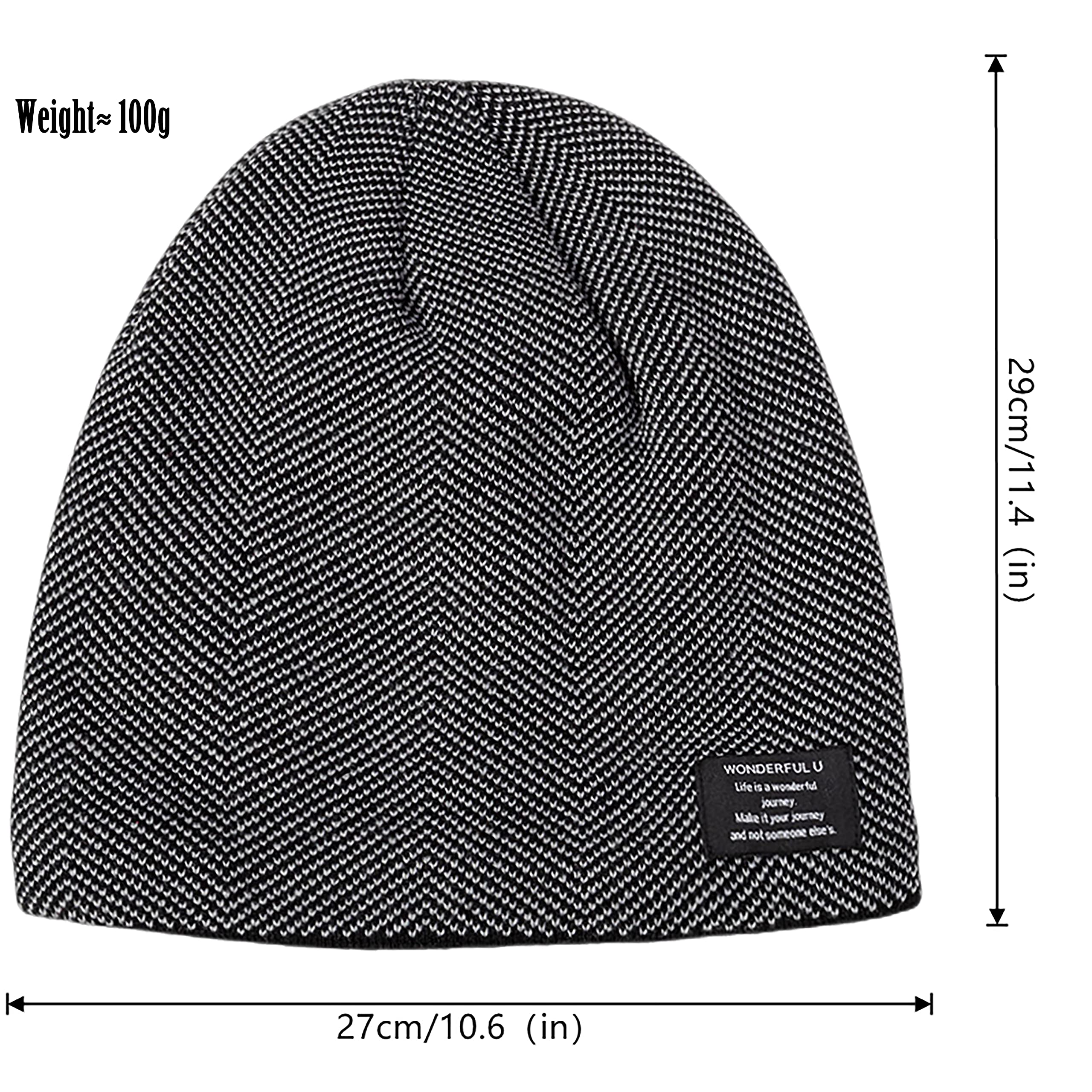 HiRui Winter Beanie Hats for Men Women Knit Fleece Lined Warm Slouchy Skull Cap (Black)