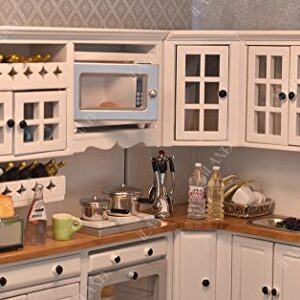 iLAND Dollhouse Kitchen, Modern Dollhouse Furniture Set on 1/12 Scale Wooden White to Store Miniature Food