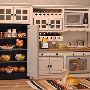 iLAND Dollhouse Kitchen, Modern Dollhouse Furniture Set on 1/12 Scale Wooden White to Store Miniature Food