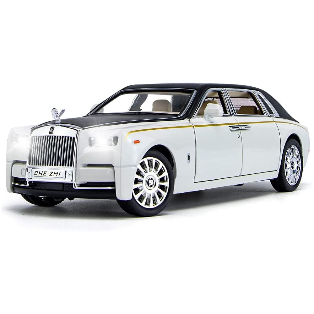 EROCK Upgrade Version -Exquisite car Model 1/24 Rolls-Royce Phantom Model Car,Zinc Alloy Pull Back Toy car with Sound and Light for Kids Boy Girl Gift. (White-Black)