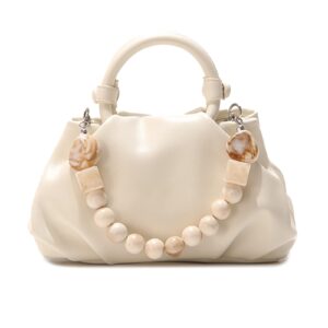 women's chain pouch bag，cloud-shaped dumpling clutch purse， ruched chain link shoulder handbag (beige)