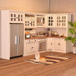 iland dollhouse kitchen, modern dollhouse furniture set on 1/12 scale wooden white to store miniature food