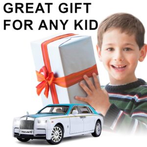 EROCK Upgrade Version -Exquisite car Model 1/24 Rolls-Royce Phantom Model Car,Zinc Alloy Pull Back Toy car with Sound and Light for Kids Boy Girl Gift. (Blue-White)