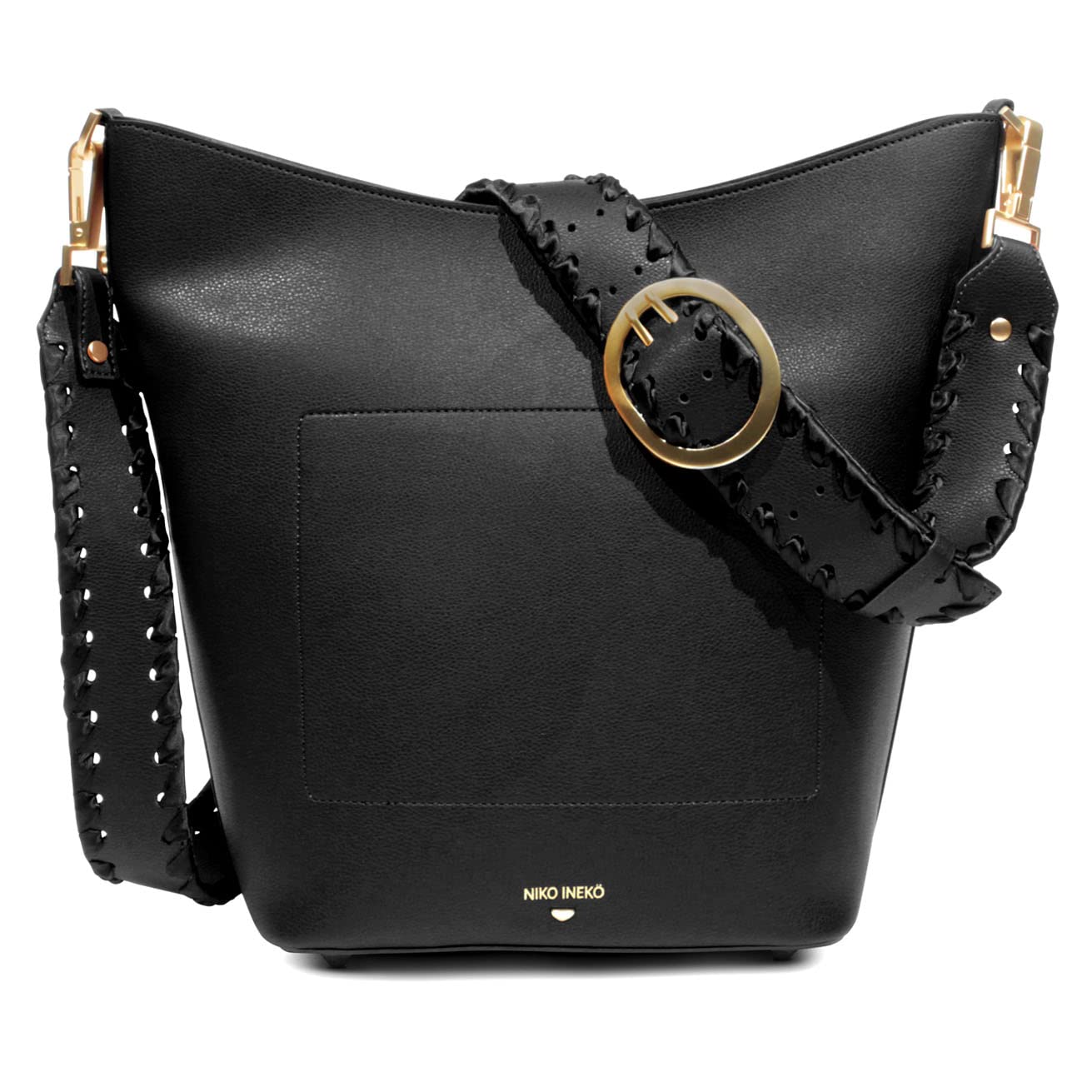 Niko Ineko Women's Bucket Shoulder Bag Kitty Snout Hardware Black