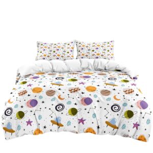 JIJIWANG California King Space Duvet Cover 2 Pillowshames Cotton Comforter Cover Kids Universe Duvet Cover Planet Constellations Spaceship Print