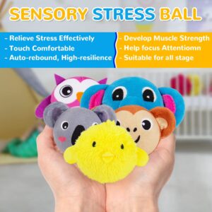 teytoy Mini Sensory Stress Ball for Kids and Adults,5 pcs Plush Stuffed Animals Farm Friends Infant and Toddler Toys Owl, Elephant, Koala, Chicken and Monkey Anxiety Relief Squeeze Toys