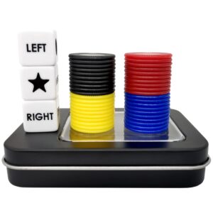 ahoper left right center dice game prime set with 3 dices + 40 chips (colorful) (4 mixed colors)