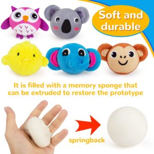 teytoy Mini Sensory Stress Ball for Kids and Adults,5 pcs Plush Stuffed Animals Farm Friends Infant and Toddler Toys Owl, Elephant, Koala, Chicken and Monkey Anxiety Relief Squeeze Toys