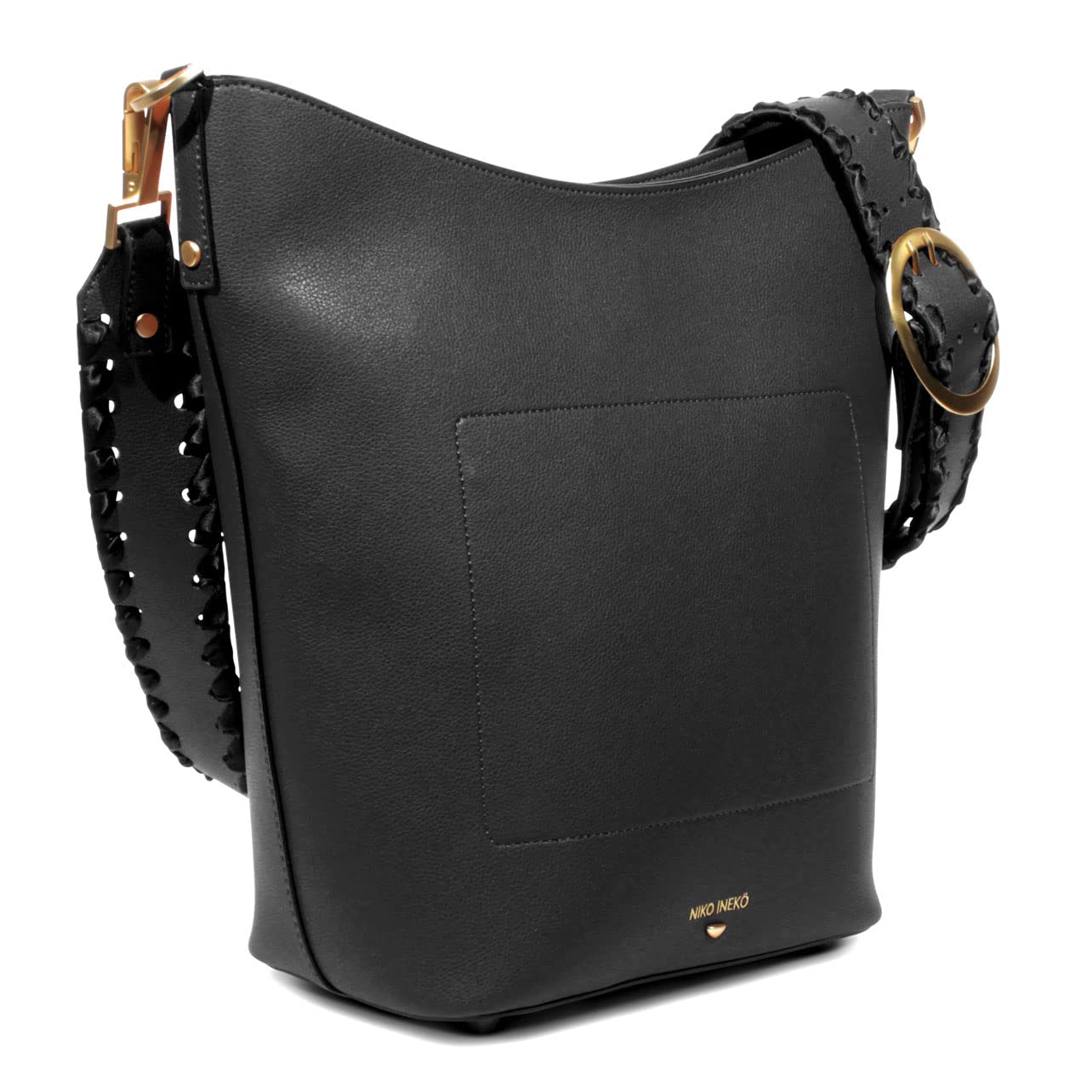 Niko Ineko Women's Bucket Shoulder Bag Kitty Snout Hardware Black