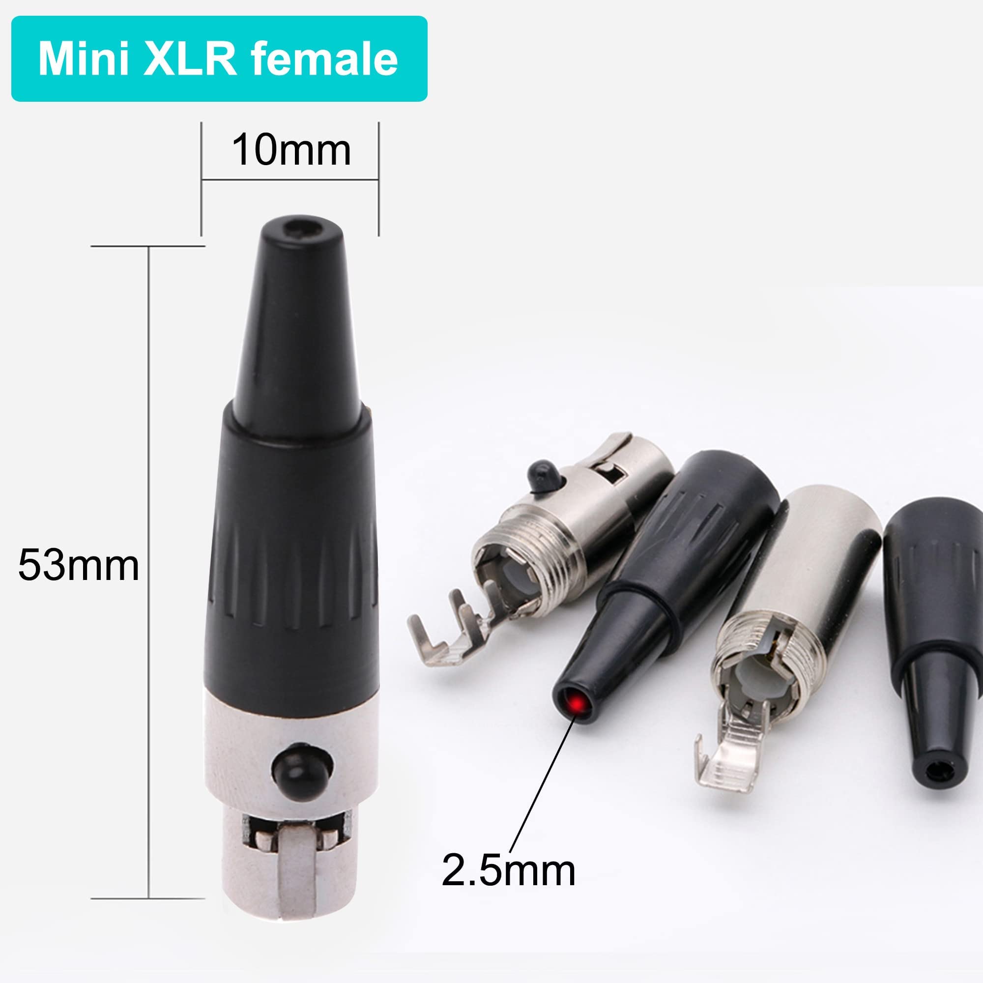 XMSJSIY 3Pin Mini XLR Connector TA4F Adapter Female Plug Mic Microphone Audio Connector,Mini XLR Cable Ends Replacement F-Plug Audio Socket-4PCS (3Pin Mini XLR Female)