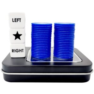 left right center dice game prime set with 3 dices + 40 chips (blue)