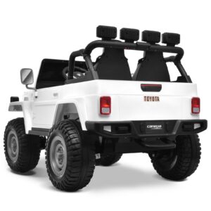 Joywhale 24V 2 Seater Kids Ride on Truck Licensed Toyota Land Cruiser FJ40 4WD Battery Powered Electric Car, with 4x75W Engine, Remote Control, Soft Braking, Easy-Drag, Suspension & Car Cover, White