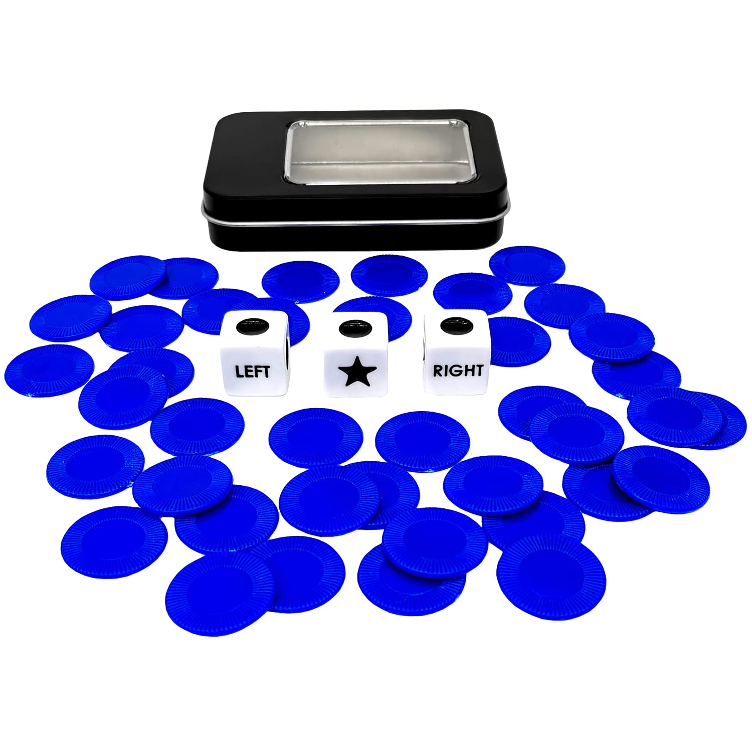 Left Right Center Dice Game Prime Set with 3 Dices + 40 Chips (Blue)