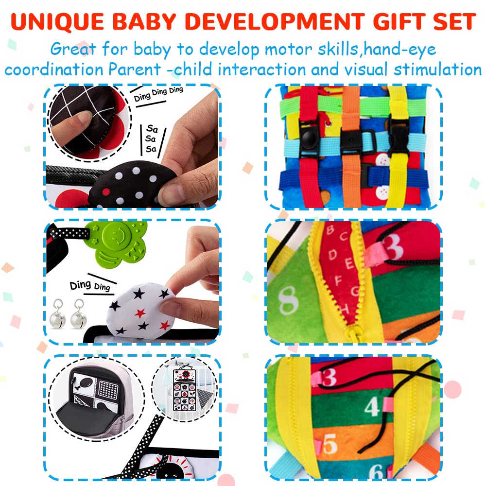 teytoy Baby Toys 6 to 12 Months Tummy Time Mirror Baby Gift Set Newborn Toys 0 3 Months Brain Development Newborn Gift Set High Contrast Baby Toys with Soft Baby Book Buckle Pillow 4 6 9 12 18 Month