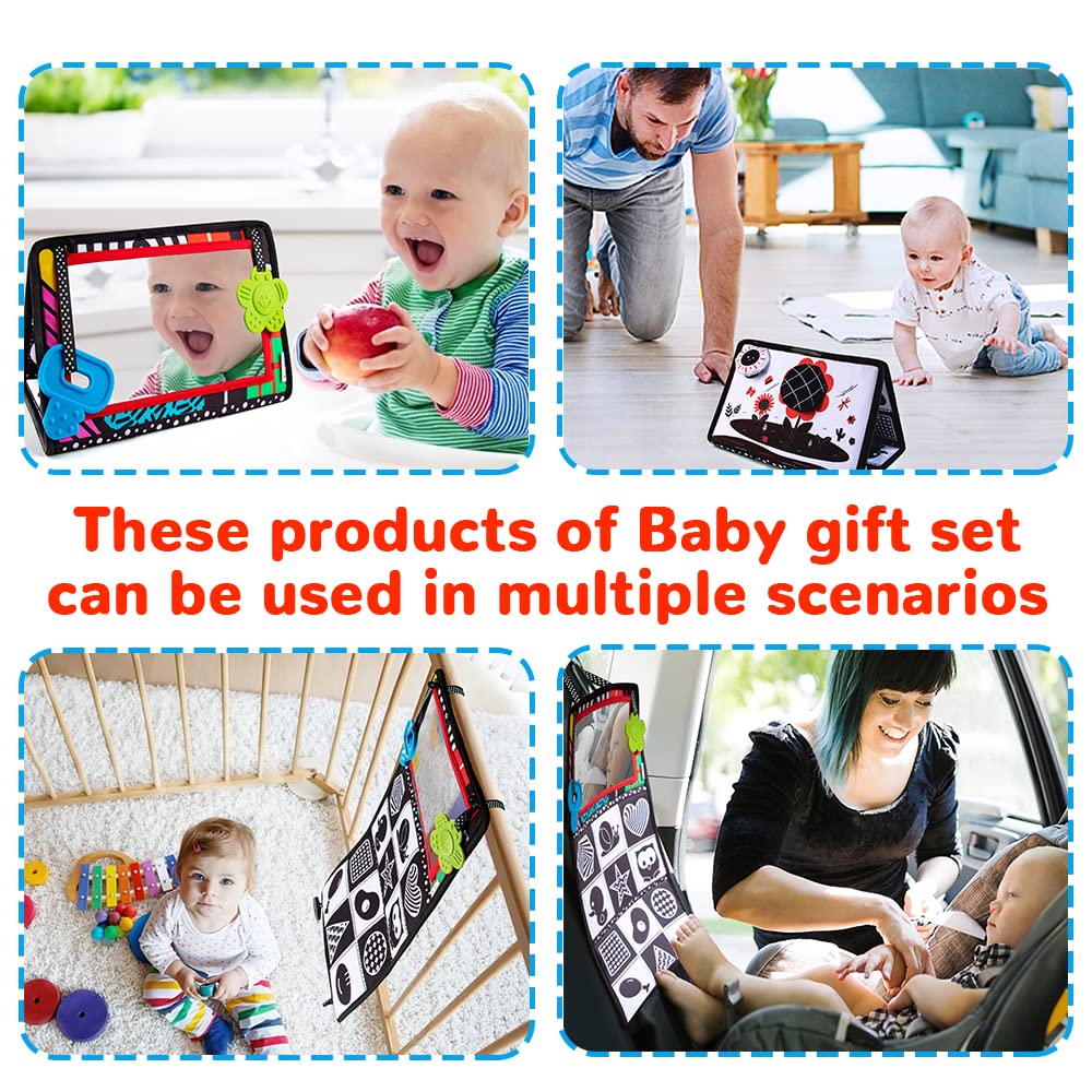 teytoy Baby Toys 6 to 12 Months Tummy Time Mirror Baby Gift Set Newborn Toys 0 3 Months Brain Development Newborn Gift Set High Contrast Baby Toys with Soft Baby Book Buckle Pillow 4 6 9 12 18 Month