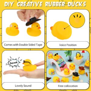 Jerify 48 Pcs Mini Rubber Duck Bulk Ducks for Ducking Car Ornament Sunglasses Cowboy Hats Bows Necklaces Earphones Headphone Cute Yellow Duck Bathtub Accessories for Summer Baby Shower Birthday Party