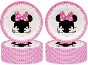 amzptboy 40 pcs pink mouse birthday party supplies,mouse party supplies tableware paper plates,7mouse dessert plates for girls mouse themed party baby shower pink mouse birthday decorations