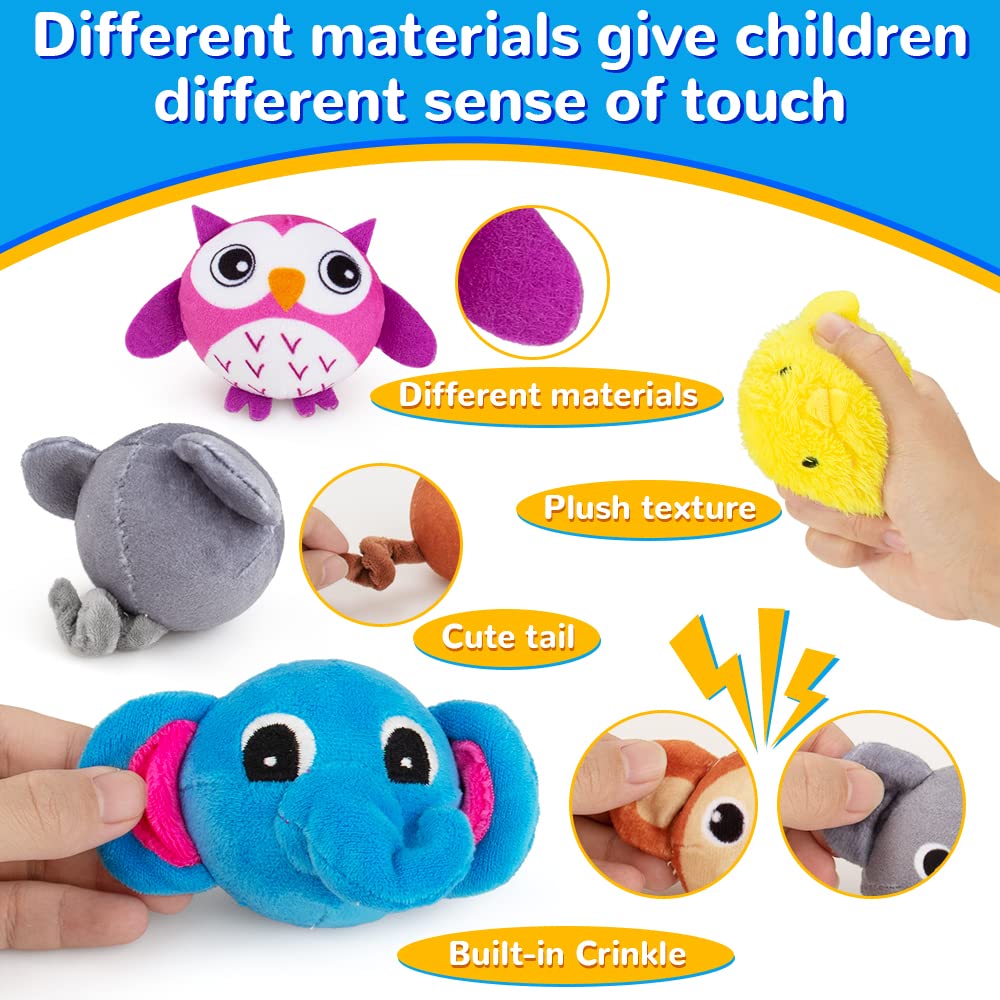 teytoy Mini Sensory Stress Ball for Kids and Adults,5 pcs Plush Stuffed Animals Farm Friends Infant and Toddler Toys Owl, Elephant, Koala, Chicken and Monkey Anxiety Relief Squeeze Toys