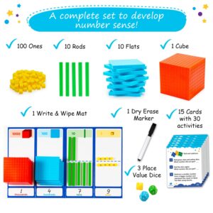 Simply magic 141 PCS Base Ten Blocks for Math - Math Manipulatives K-3, Unit Blocks 1st 2nd 3rd Grade, Counting Blocks - Kindergarten Set, Math Blocks Ones Tens Hundreds, Place Value Number Cubes