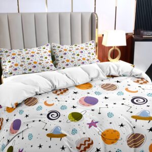 JIJIWANG California King Space Duvet Cover 2 Pillowshames Cotton Comforter Cover Kids Universe Duvet Cover Planet Constellations Spaceship Print