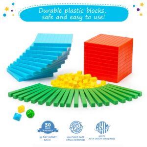 Simply magic 141 PCS Base Ten Blocks for Math - Math Manipulatives K-3, Unit Blocks 1st 2nd 3rd Grade, Counting Blocks - Kindergarten Set, Math Blocks Ones Tens Hundreds, Place Value Number Cubes