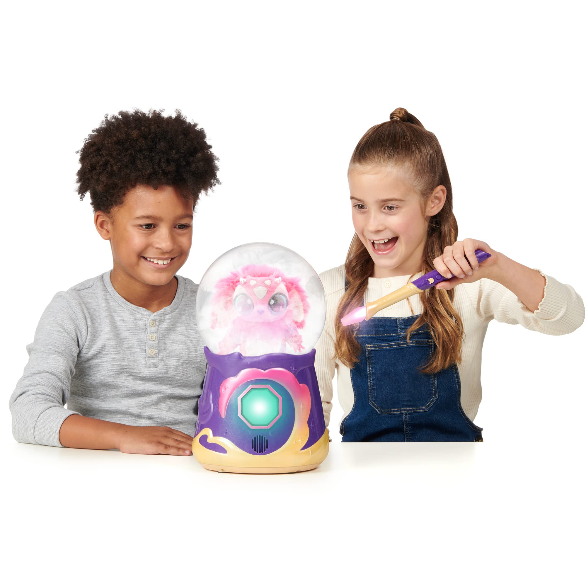 JKNEW Magical Misting Crystal Ball with Interactive 8 inch Blue Plush Toy and 80+ Sounds and Reactions, Electronic Pet, Ages 5+ (Pink)