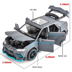 WAKAKAC Compatible for 1/32 Lambo Urus Model Car Diecast Collectible Pull Back Toy Car with Light and Sound Toy Vehicle for 3+ Year Old Kids Boys Gift Gray