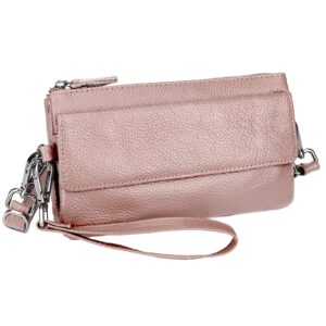 Uromee Wristlet Wallet Clutch Purses for Women Genuine Leather RFID Crossbody Bag Card Holder Detachable Shoulder Strap