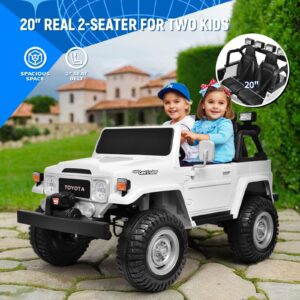 Joywhale 24V 2 Seater Kids Ride on Truck Licensed Toyota Land Cruiser FJ40 4WD Battery Powered Electric Car, with 4x75W Engine, Remote Control, Soft Braking, Easy-Drag, Suspension & Car Cover, White