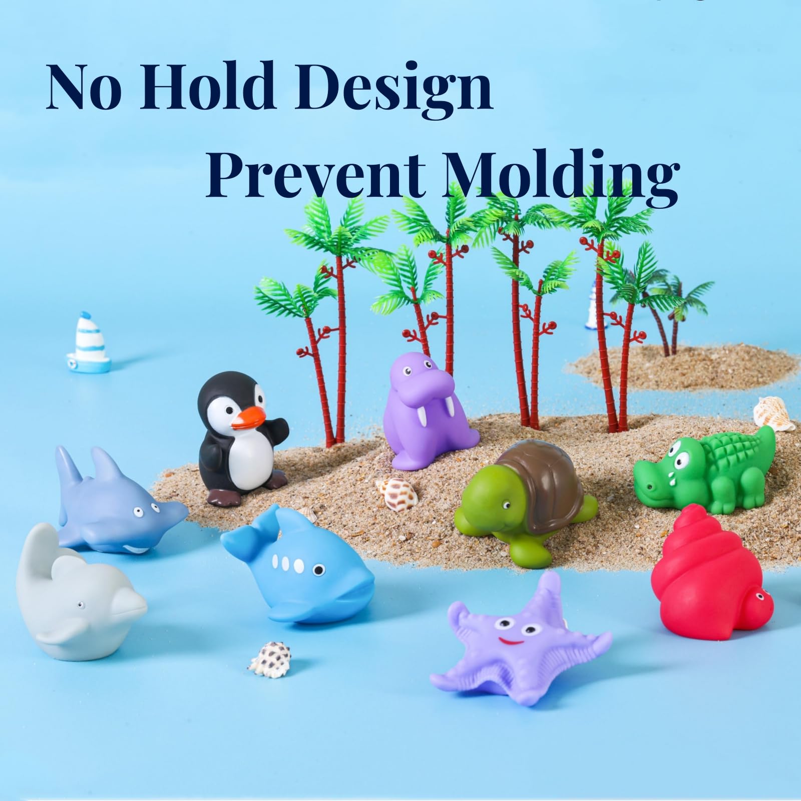 XY-WQ Bath Toys No Hole, for Infants& Toddlers, No Hole Bathtub Toys (Sea Animals Ⅱ, 9 Pcs with Mesh Bag)