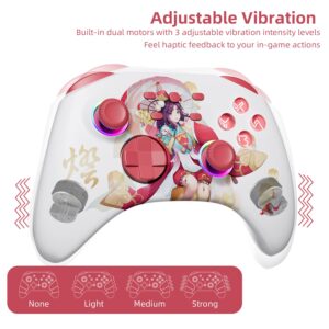 White Wireless Bluetooth Pro Controller for IOS/Android Phone, Switch/OLED/Lite, Steam Deck, PC, Multi Platform with RGB Light, Programmable Back Buttons, Headphone Jack, Anime Girl Touro