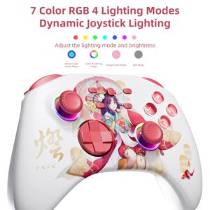 White Wireless Bluetooth Pro Controller for IOS/Android Phone, Switch/OLED/Lite, Steam Deck, PC, Multi Platform with RGB Light, Programmable Back Buttons, Headphone Jack, Anime Girl Touro