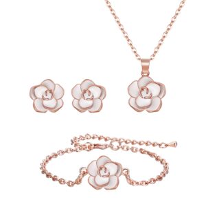 elequeen rose flower necklace earrings bracelet set 14k white rose gold plated hypoallergenic jewelry sets gift for women girls