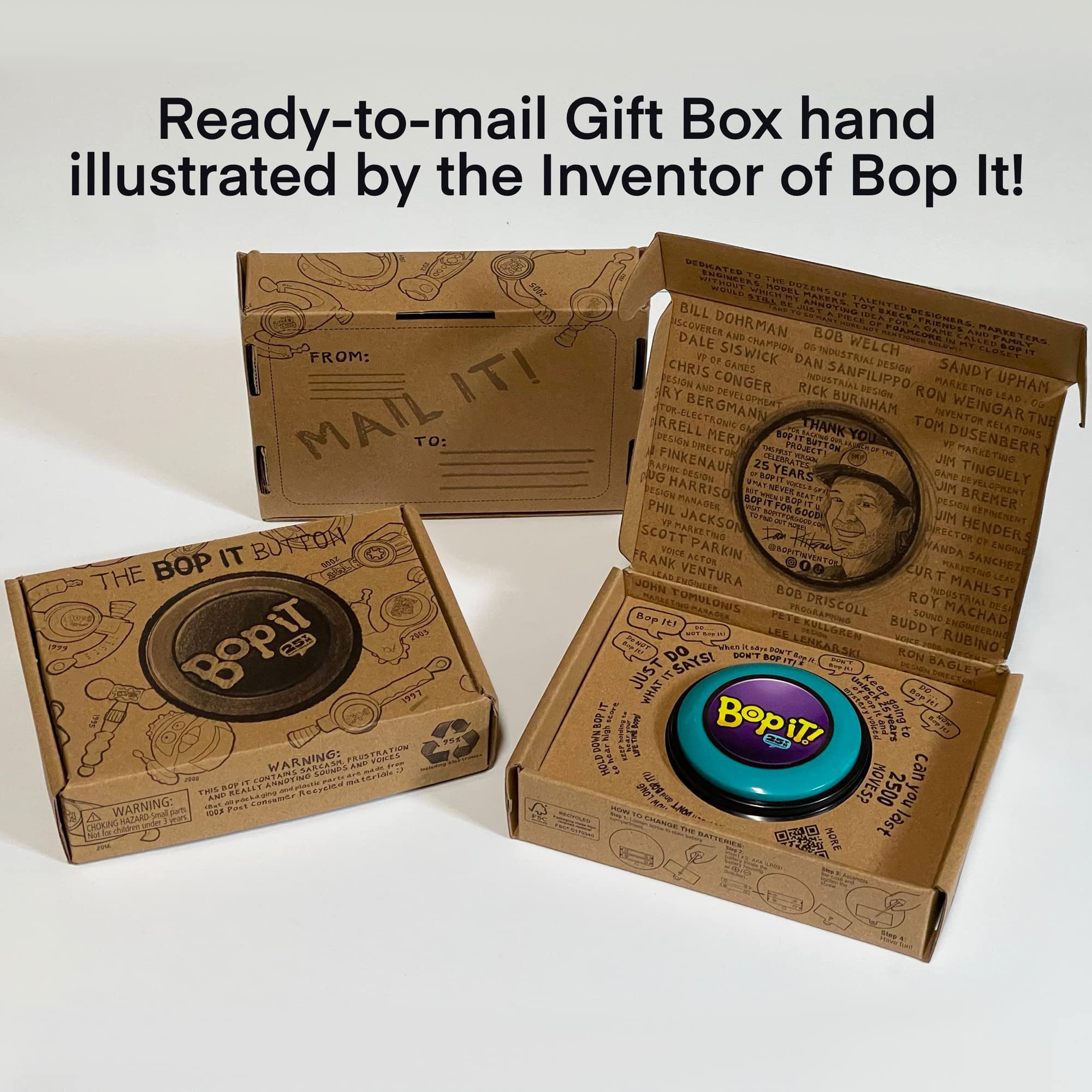 GETMOVIN SPORTS - BOP IT – Special 25th Anniversary Inventor Edition, Gift Ready Mailer Box, Retro Throw Back Colors, Perfect Family Game, for Adults, Kids, Girls, Boys, All Ages!