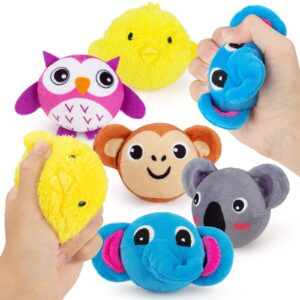 teytoy mini sensory stress ball for kids and adults,5 pcs plush stuffed animals farm friends infant and toddler toys owl, elephant, koala, chicken and monkey anxiety relief squeeze toys