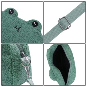 MOSSTYUS Cute Animal Plush Purse for Women kawaii Frog Purse for Girls Shoulder Handbag Crossbody Purse Messenger Bag,Green