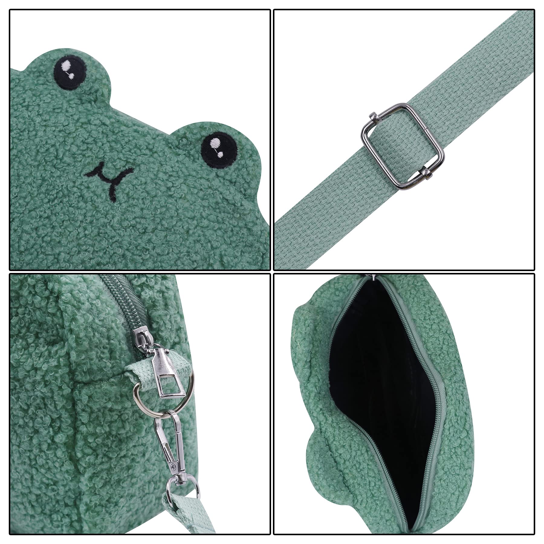 MOSSTYUS Cute Animal Plush Purse for Women kawaii Frog Purse for Girls Shoulder Handbag Crossbody Purse Messenger Bag,Green