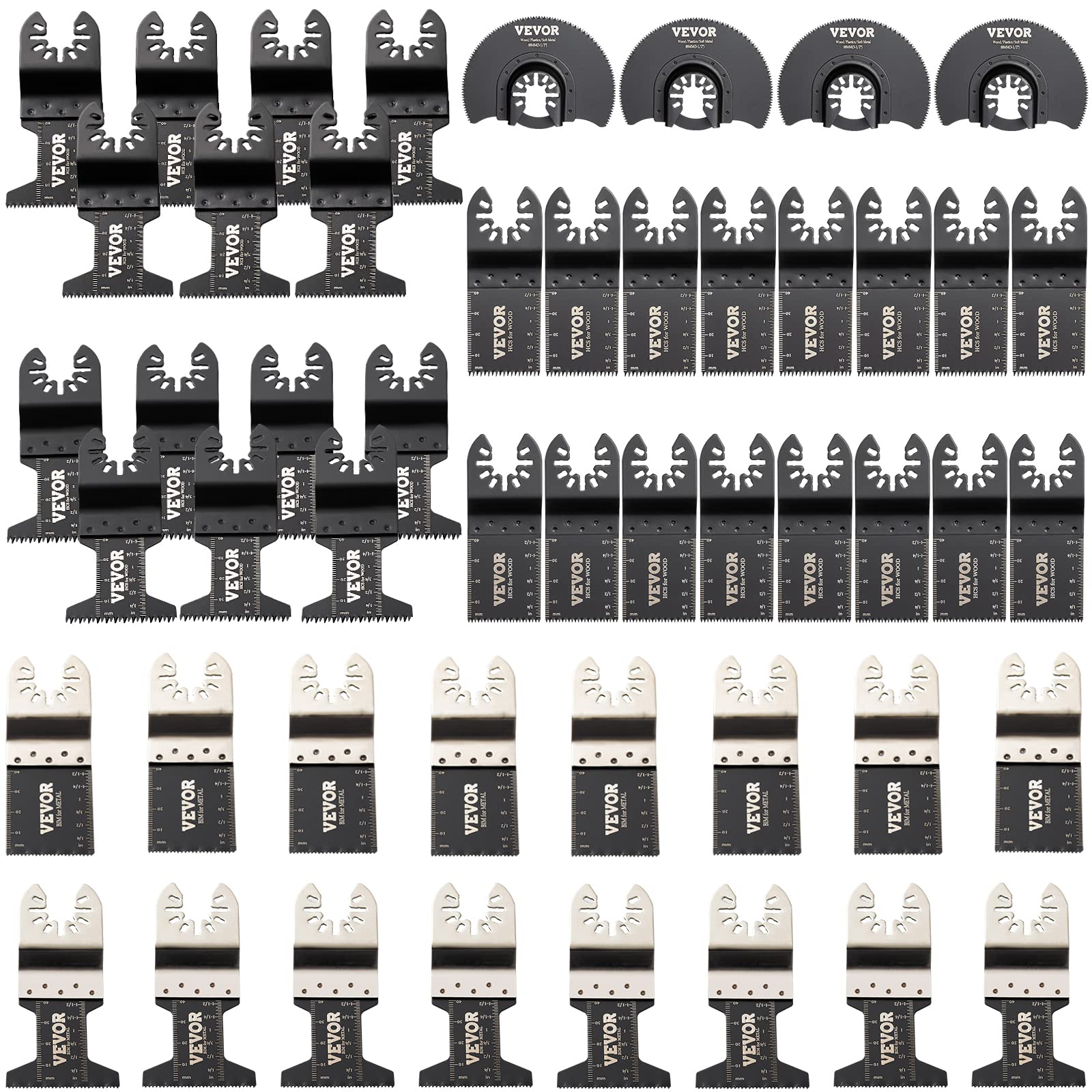 VEVOR 50 PCS Oscillating Saw Blades, Quick Release Multitool Blades Kit, HCS Tool Blades for Wood Plastic Metal Nails Bolts, Compatible with Dewalt Dremel Fein Worx Bosch Makita Milwaukee